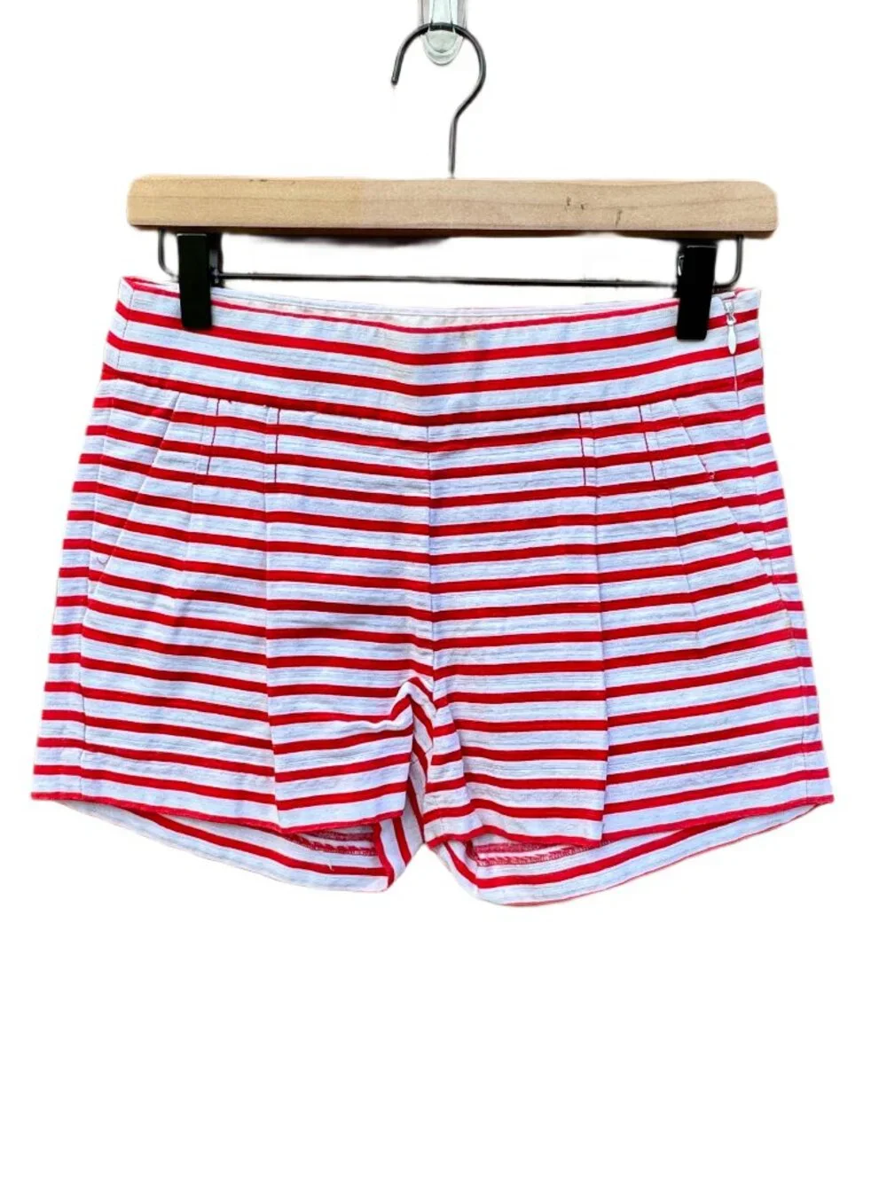 J.Crew Shorts Sz 00 Red White Stripe Pockets Linen Blend Nautical Prep